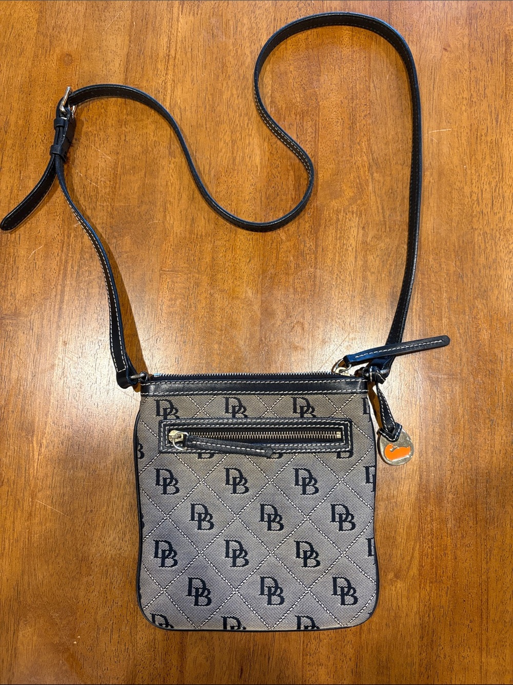 Dooney & Bourke Gray Quilted DB Monogram Crossbody with Black Trim